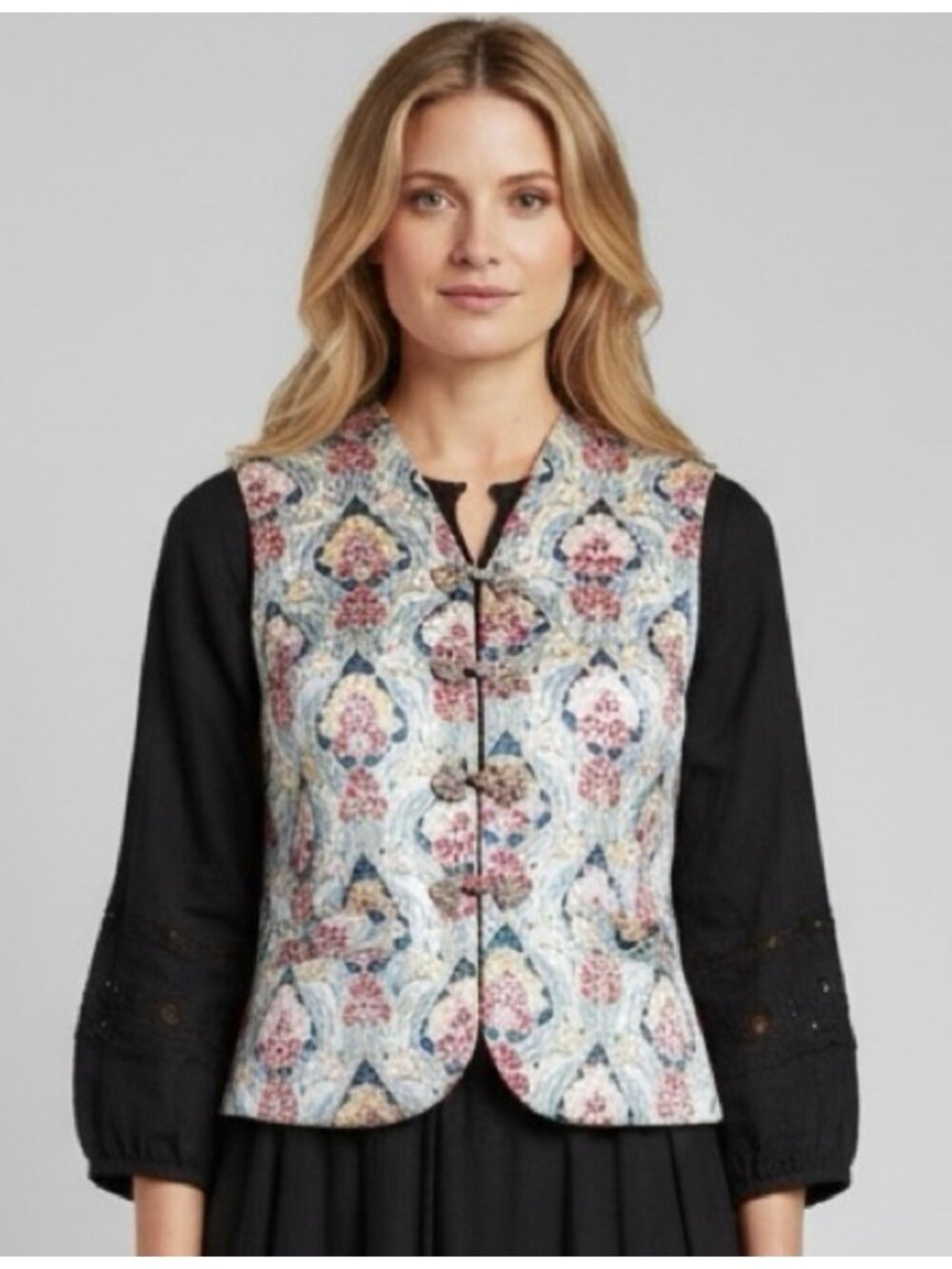 Vintage Chinese Pink Floral Quilted Silk Vest - Small, ***Reversible***